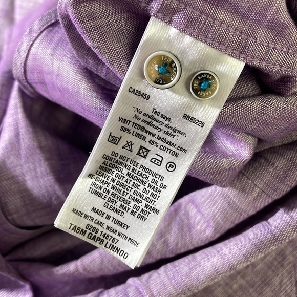 Ted Baker mens 2XL XXL 6 purple solid linen cotton blend button up shirt EUC - Picture 5 of 5